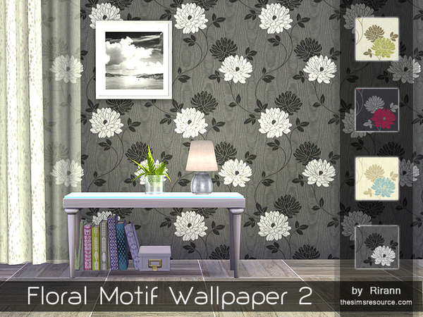 Sims 4 Floral Motif Wallpaper 2 by Rirann at TSR