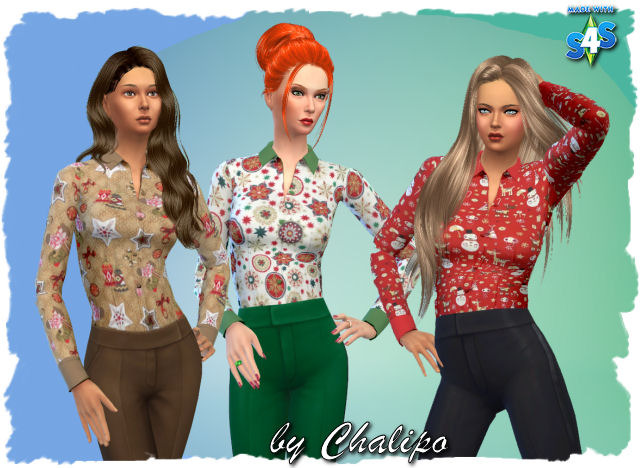 Sims 4 Christmas blouses by Chalipo at All 4 Sims