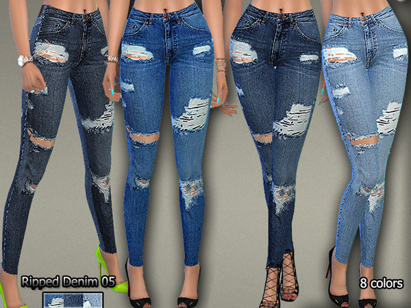 Sims 4 Ripped Denim Jeans 05 by Pinkzombiecupcakes at TSR