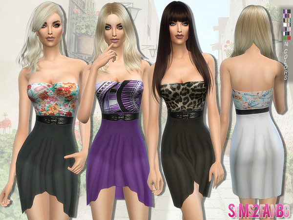 Sims 4 Waterfall dress with belt by sims2fanbg at TSR