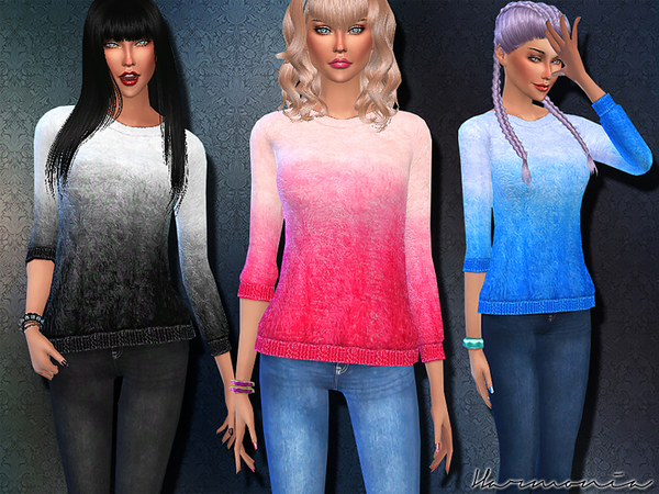 Sims 4 Ombre Fluffy Mohair Sweater by Harmonia at TSR