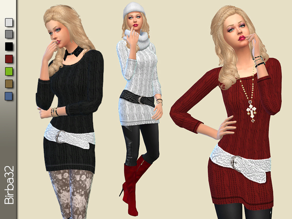 Sims 4 Belted Winter Dress by Birba32 at TSR