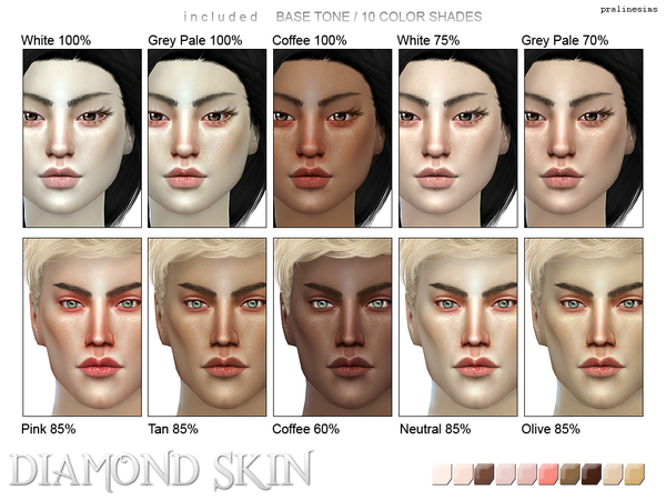 Sims 4 PS Diamond Skins by Pralinesims at TSR