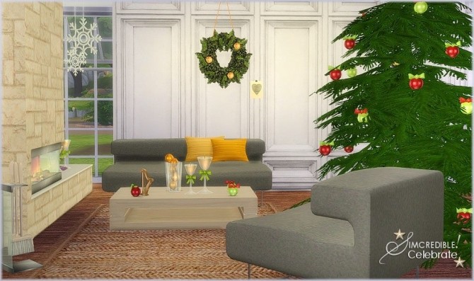 Sims 4 Celebrate! decorated living for Christmas at SIMcredible! Designs 4