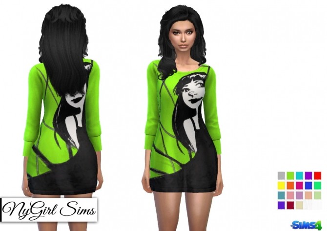 Sims 4 Graphic Three Quarter Sleeve Dress at NyGirl Sims