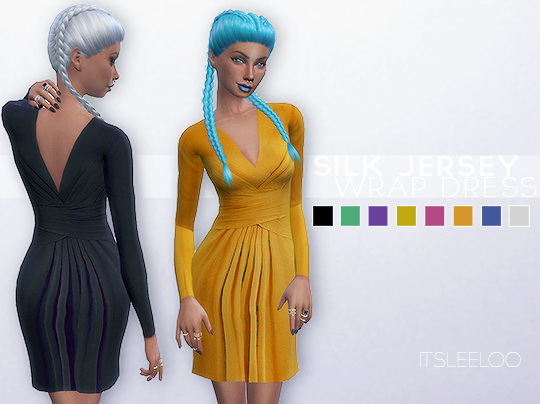 Sims 4 SILK JERSEY WRAP DRESS at Leeloo