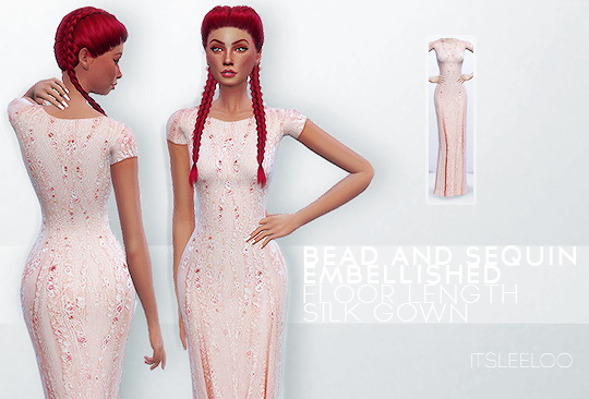 Sims 4 BEAD AND SEQUIN EMBELLISHED FLOOR LENGTH SILK GOWN at Leeloo