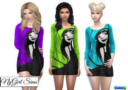 Graphic Three Quarter Sleeve Dress at NyGirl Sims » Sims 4 Updates