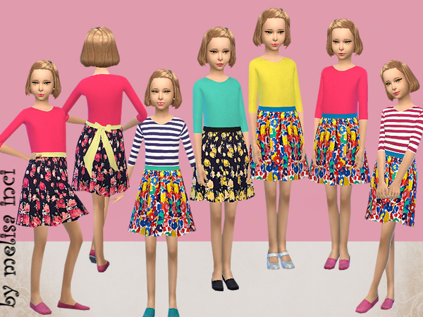 Sims 4 Girl Floral Skater Dress by melisa inci at TSR