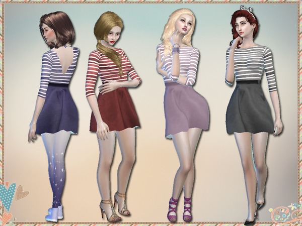 Sims 4 Skater Dress With Striped Top and Contrast Skirt by Simlark at TSR