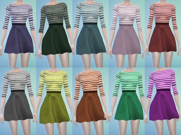 Sims 4 Skater Dress With Striped Top and Contrast Skirt by Simlark at TSR