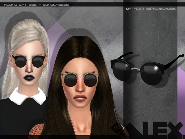 Sims 4 Round Cat Eye Sunglasses by Mr.Alex at TSR