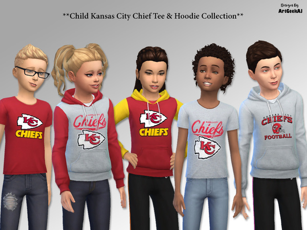 Sims 4 Child Kansas City Chief Tee & Hoodie Collection by ArtGeekAJ at TSR
