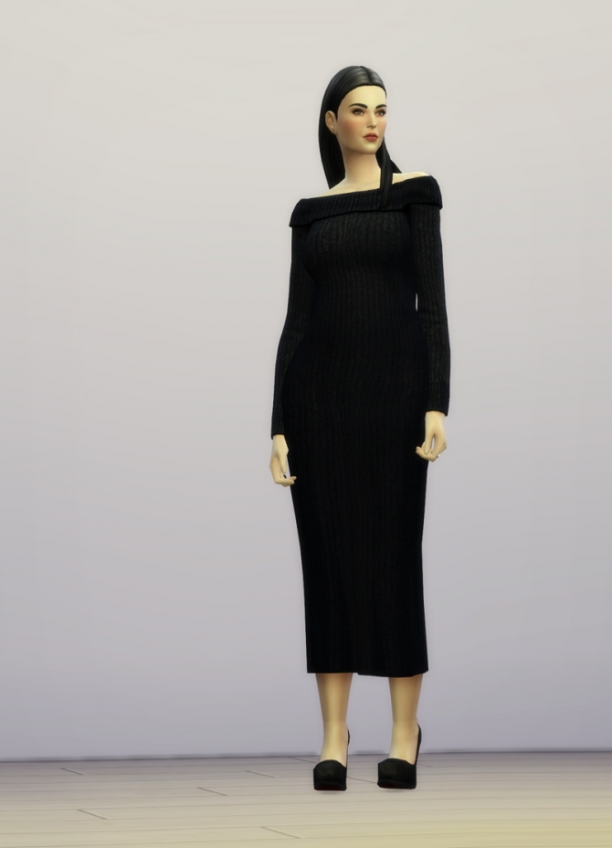 Off-shoulder sweater dress at Rusty Nail » Sims 4 Updates