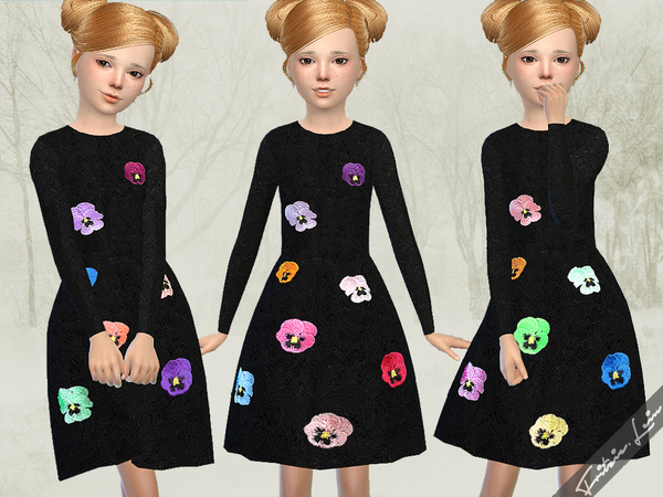 Sims 4 Black Lace Dress with Viola Applique by Fritzie.Lein at TSR