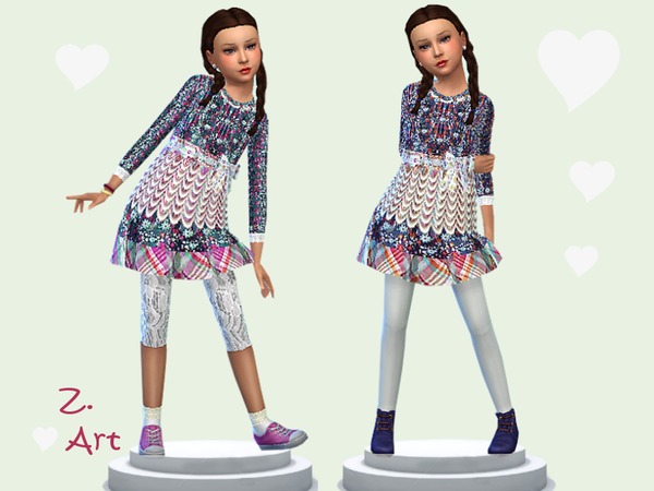 Sims 4 Little Daisy patchwork dress by Zuckerschnute20 at TSR