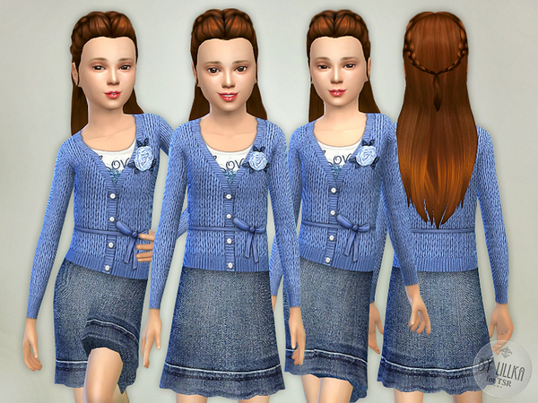 Sims 4 Blue Wool Sweater with Denim Skirt by lillka at TSR