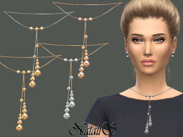 Sims 4 Drop metal beads necklace by NataliS at TSR