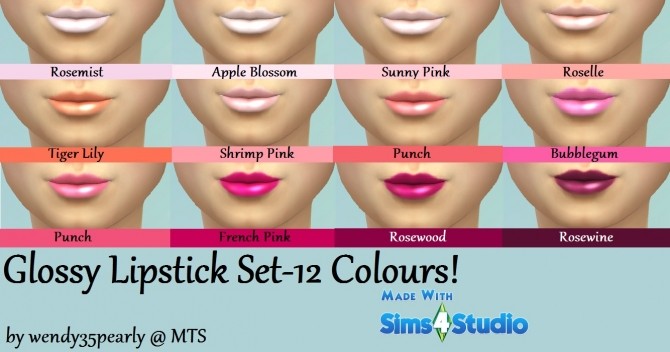 Sims 4 12 Glossy and 12 Matte lipsticks by wendy35pearly at Mod The Sims