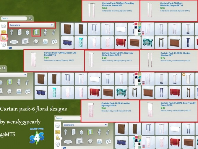 Sims 4 Curtain Pack 6 Floral Designs by wendy35pearly at Mod The Sims