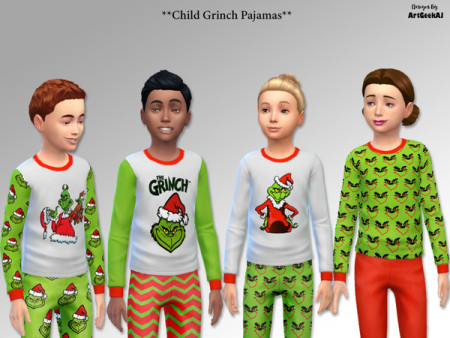 Child Holiday Pajama Set 2 (Grinch) by ArtGeekAJ at TSR