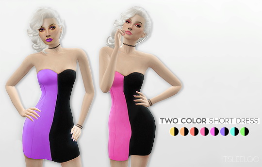 Sims 4 TWO COLOR SHORT DRESS at Leeloo