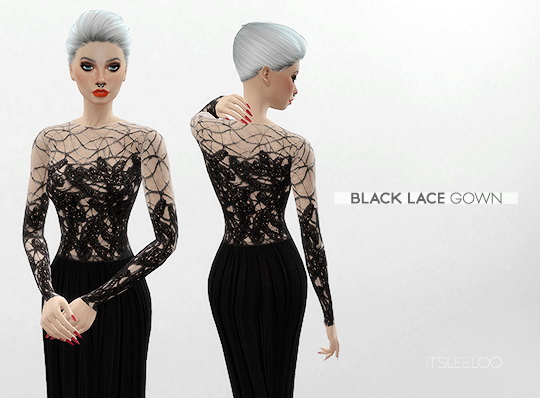 Sims 4 BLACK LACE GOWN at Leeloo