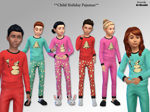 Sims 4 Child Holiday Pajama Top & Pant Set by ArtGeekAJ at TSR