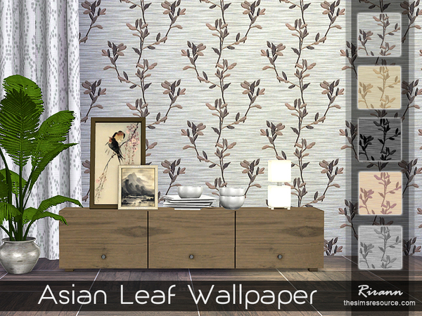 Sims 4 Asian Leaf Wallpaper by Rirann at TSR