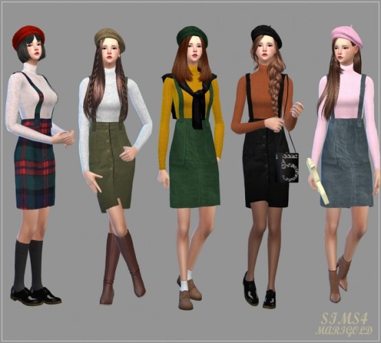 Suspender H-line skirt one-piece at Marigold » Sims 4 Updates