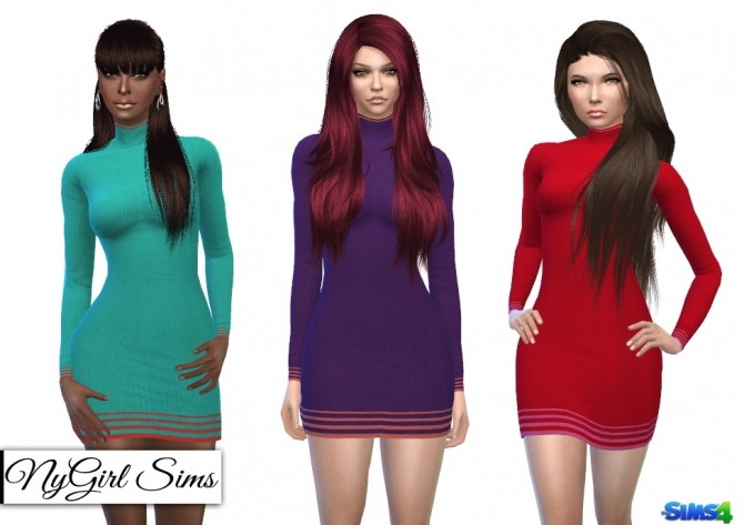 Sims 4 Color Block Lined Ribbed Turtleneck Dress at NyGirl Sims