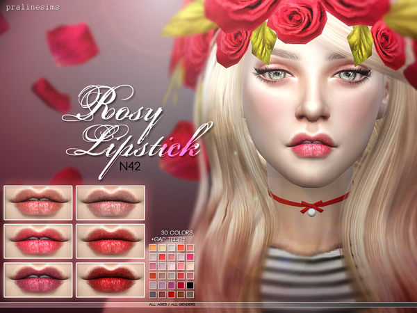 Sims 4 Rosy Lipstick (+Gap Teeth)  N42 by Pralinesims at TSR