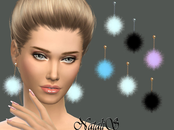 Sims 4 Drop fur ball earrings by NataliS at TSR