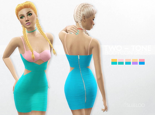 Sims 4 TWO TONE BODYCON DRESS at Leeloo
