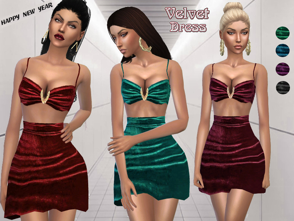 Sims 4 Velvet Dress by Puresim at TSR