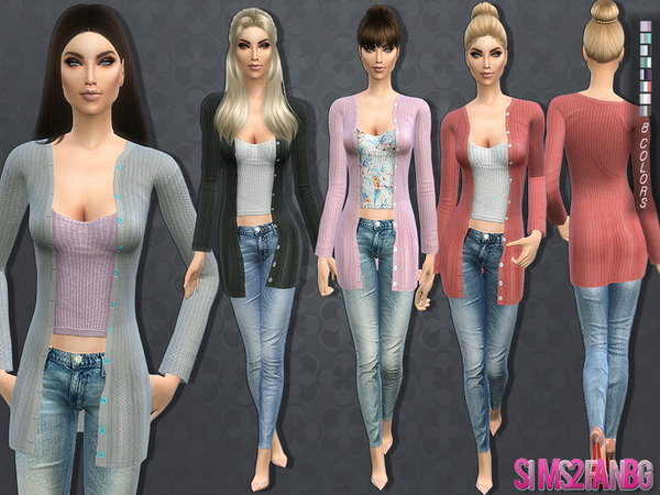 Sims 4 118 Outfit with long knitwear coat by sims2fanbg at TSR