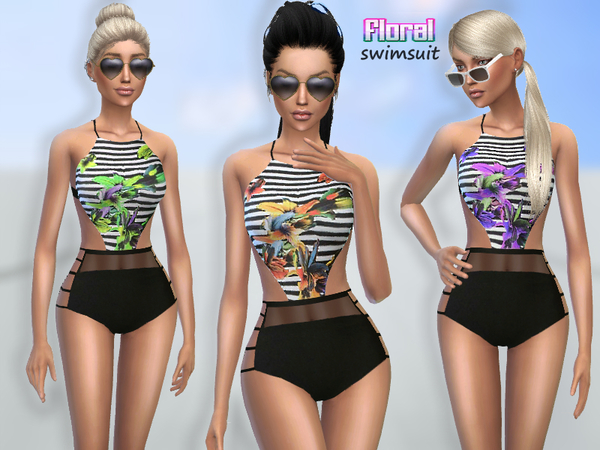 Sims 4 Floral Swimsuit by Puresim at TSR