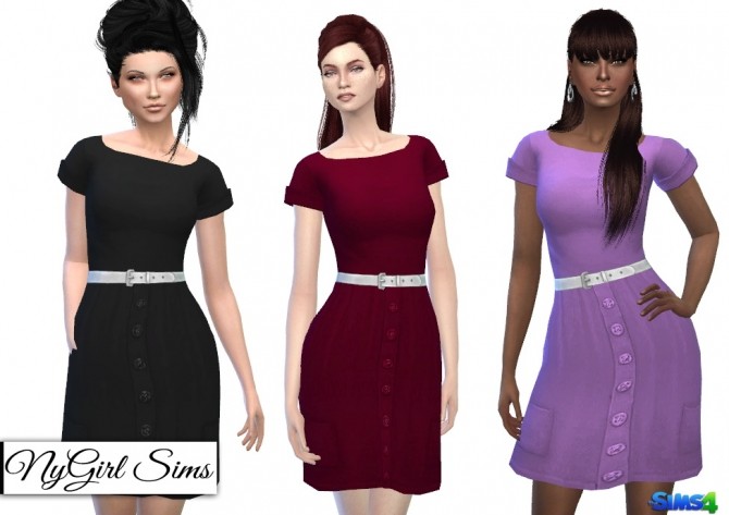 Sims 4 White Belted Button Down Sundress at NyGirl Sims