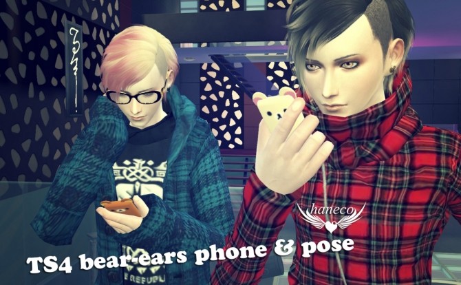 Sims 4 Bear ears phone and poses at HANECO’S BOX