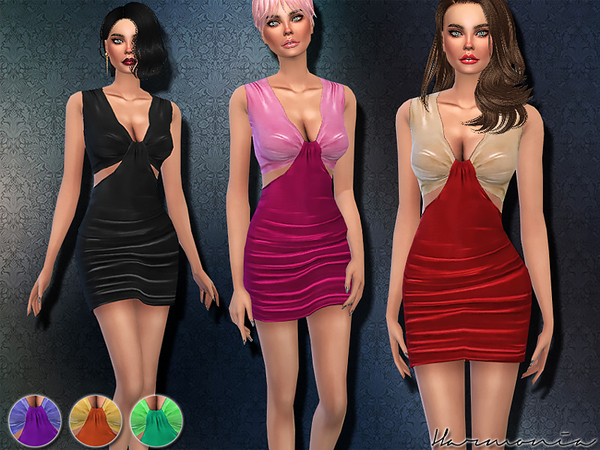 Sims 4 Velvet Cut out Bodycon Dress by Harmonia at TSR