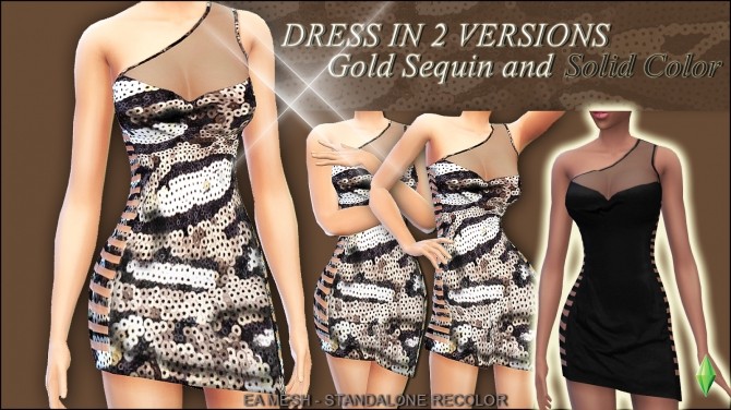 Sims 4 Transparent Gold Sequin Dress at Rimshard Shop