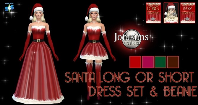 Sims 4 Long and short Santa dress + beannie at Jomsims Creations