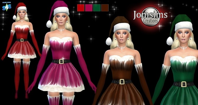 Sims 4 Long and short Santa dress + beannie at Jomsims Creations