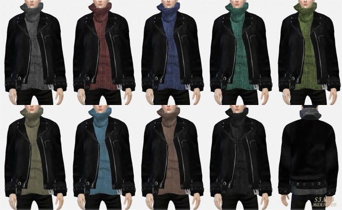 Sims 4 Leather jacket with turtleneck sweater at Marigold