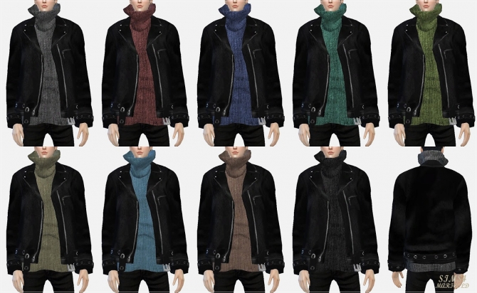 Leather jacket with turtleneck sweater at Marigold » Sims 4 Updates