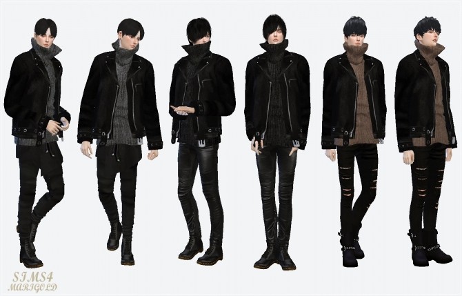 Sims 4 Leather jacket with turtleneck sweater at Marigold