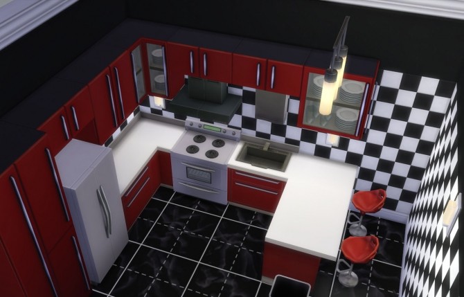 Sims 4 Variations of Basic walls with White Trim with a Checkerboard Backsplash by keepurjunk at Mod The Sims