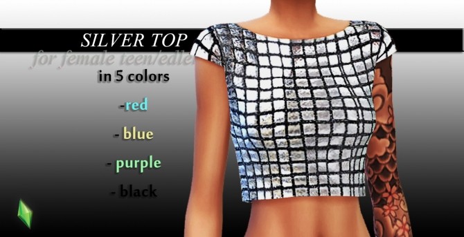 Sims 4 Silver Top recolor in 5 colors at Rimshard Shop