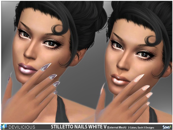 Sims 4 Stiletto Nails White V by Devilicious at TSR