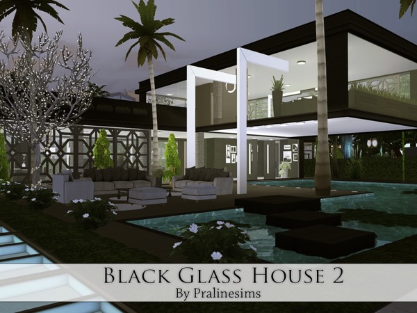 Sims 4 Black Glass House 2 by Pralinesims at TSR